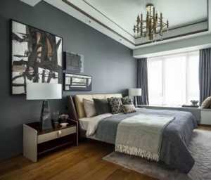 现代别墅卧室黑白条状墙面装修效果图