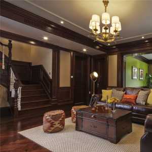 新古典别墅暗色木质起居室装修效果图
