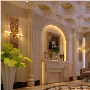 美式别墅客厅黑皮软质沙发装修效果图