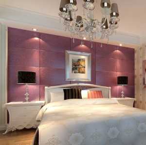 现代紫色窗帘型别墅卧室装修效果图
