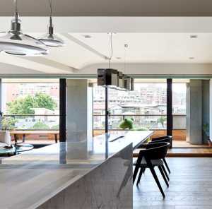 现代别墅棕色木质长桌厨房装修效果图