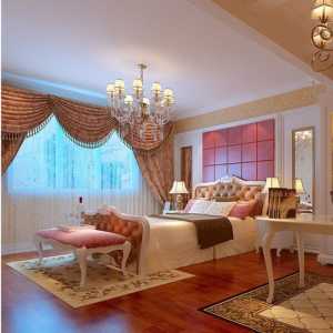 别墅卧室纯色窗帘装修效果图