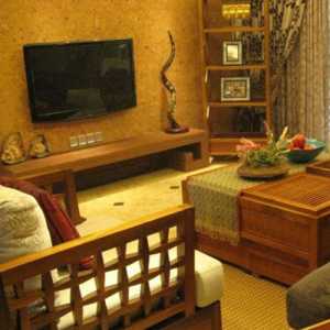三居客厅简约中式实木家具装修效果图