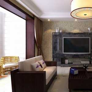 现代别墅褐色丝质窗帘客厅装修效果图