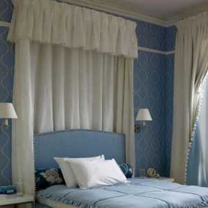 卧室蓝色墙面欧式别墅装修效果图