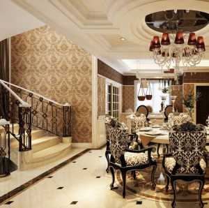 美式别墅餐厅浅色印花地毯装修效果图