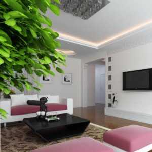 现代别墅暖粉色系起居室装修效果图