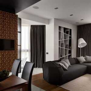 现代三居黑色沙发客厅装修效果图