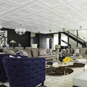 复式现代客厅布沙发装修效果图