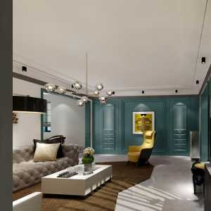 现代墨绿色窗帘别墅起居室装修效果图
